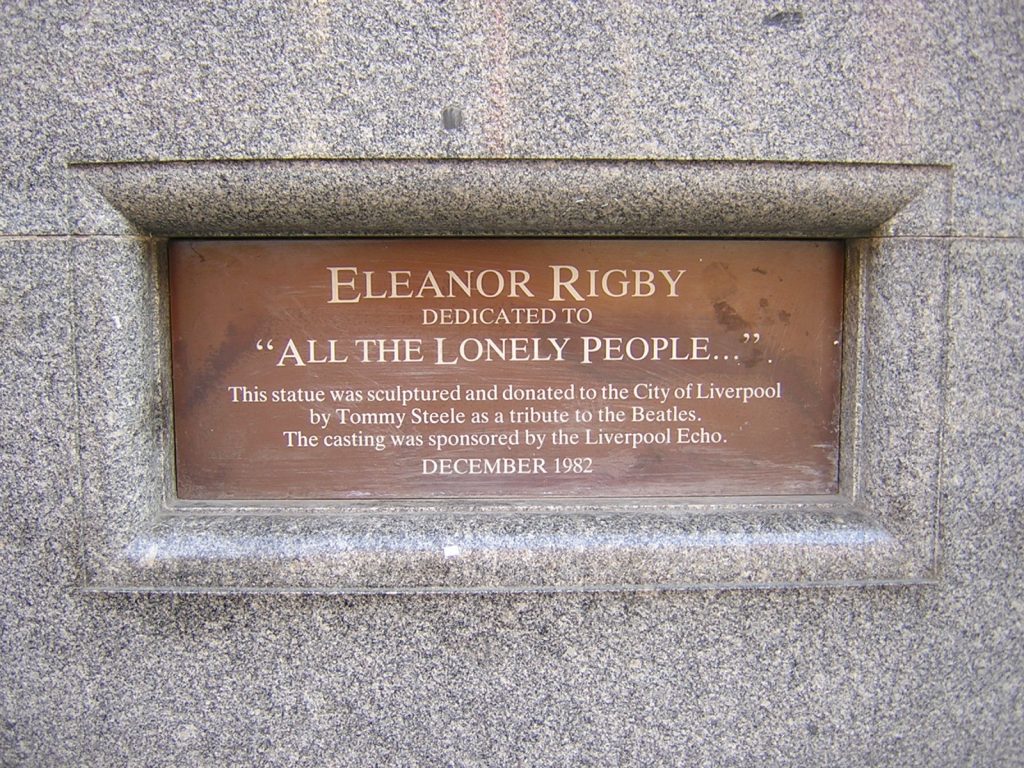 Plaque on the statue of Eleanor Rigby